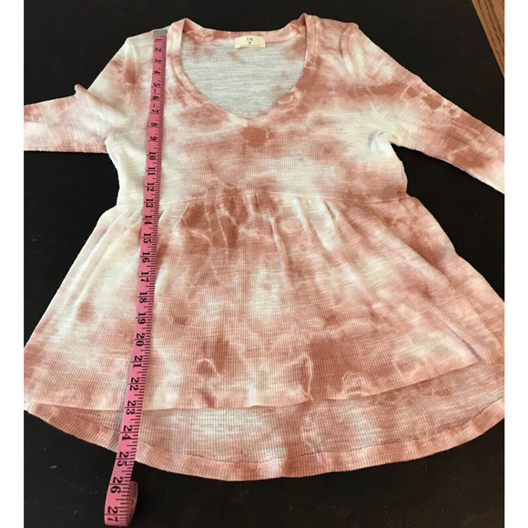 Anthropologie t.la Jill Babydoll Ribbed Tie-Dye Pink/White Top - Size Extra SM - Picture 7 of 9